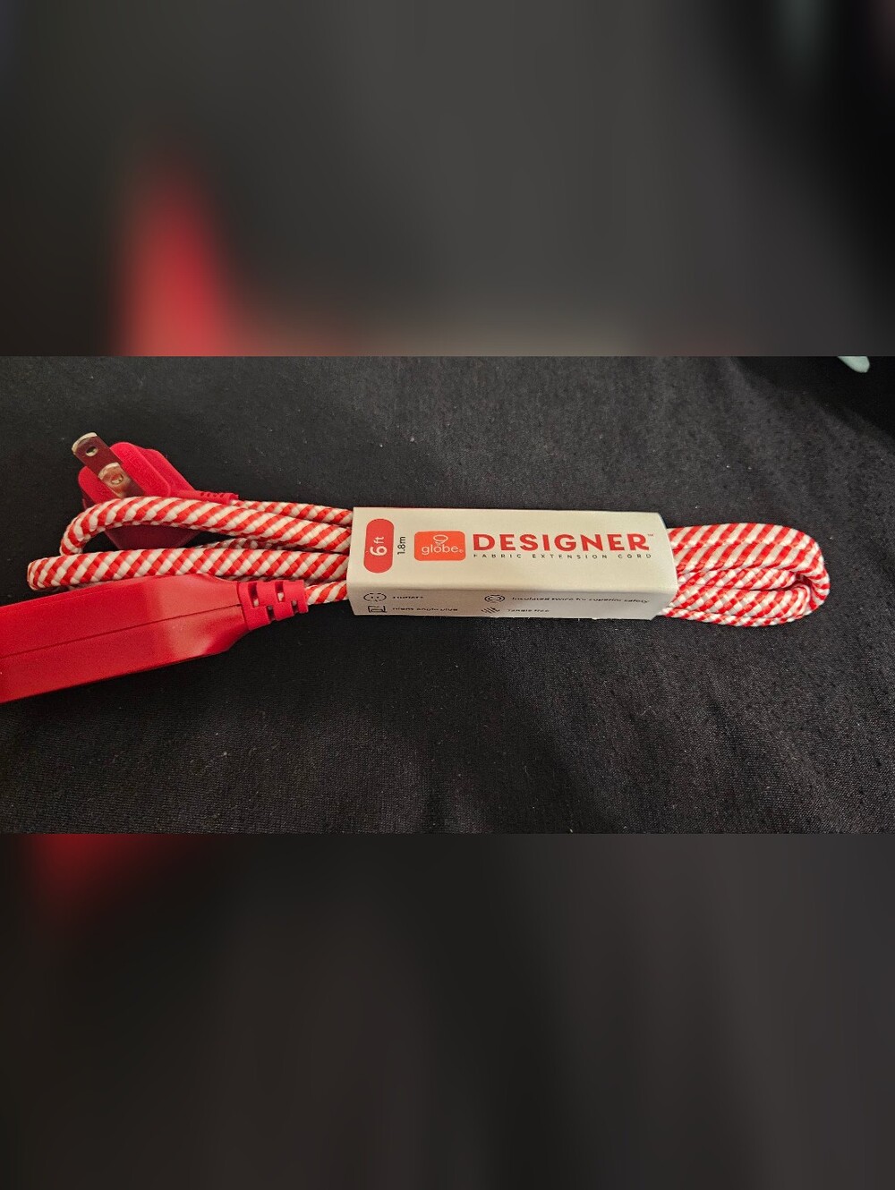 Designer 6ft Red & White Fabric Extension Cord